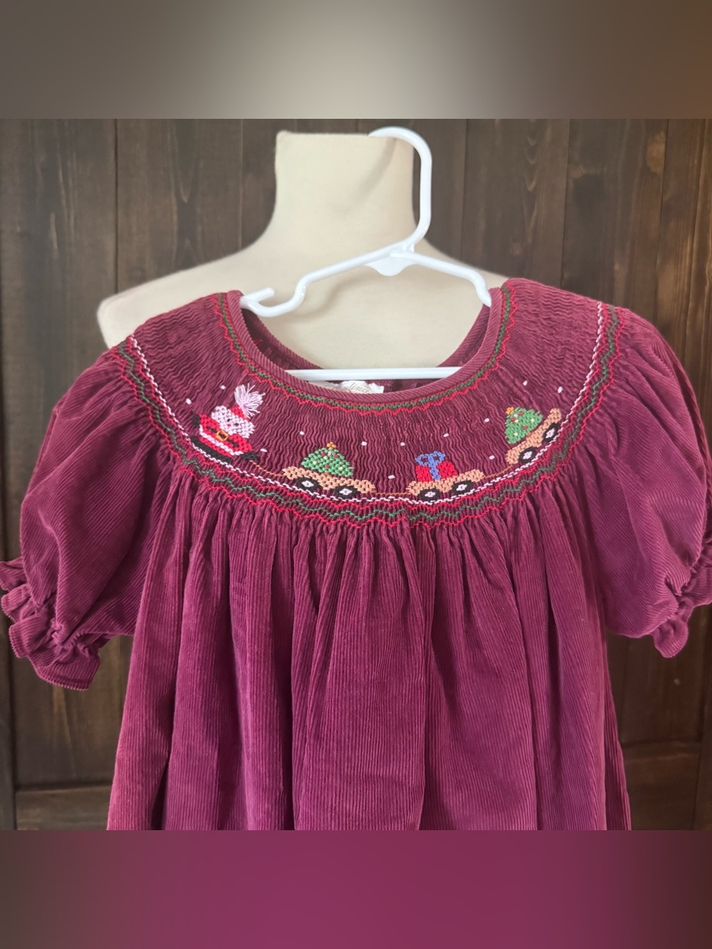 Girls Rosalina Christmas Smocked Dress Plum Corduroy Sz 6 Puff Sleeve
